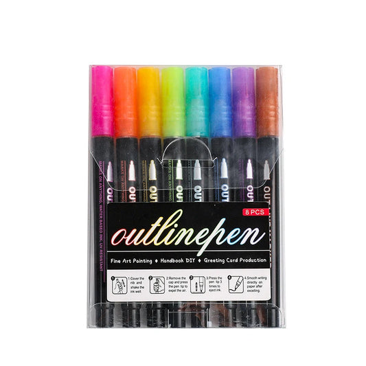 Double Line Outline Marker Pens Set Super Squiggles Highlighter Magic Glitter Drawing Pens for Creative Art Craft Supplies