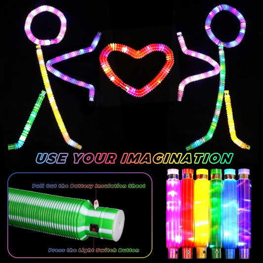 12 Pcs Glow Sticks Party Favors for Kids 4-8-12 Light up Pop Tubes, Glow Necklace Bracelet Glow in the Dark Party Supplies, Goodie Bags Stuffers Light up Toys Sensory Pop Tubes
