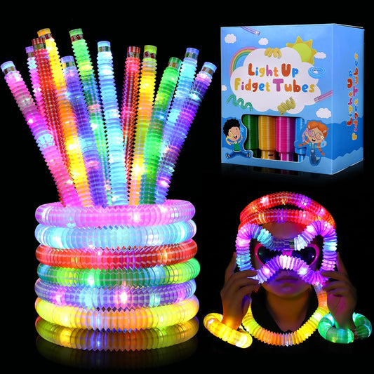 12 Pcs Glow Sticks Party Favors for Kids 4-8-12 Light up Pop Tubes, Glow Necklace Bracelet Glow in the Dark Party Supplies, Goodie Bags Stuffers Light up Toys Sensory Pop Tubes