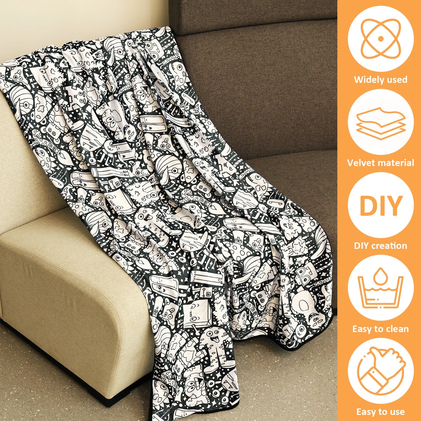 DIY Coloring Blanket with 24 Colored Markers Creative Personalization Pattern Blanket Stress Relief Unique Paint Art Decor Gift