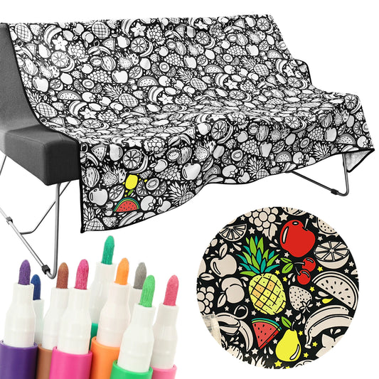 DIY Coloring Blanket with 24 Colored Markers Creative Personalization Pattern Blanket Stress Relief Unique Paint Art Decor Gift