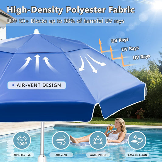 Floating Pool Umbrella, Polyester Fabric Uv-Resistant Outdoor Sunshade Umbrella for inside of Pool, Portable Floating Table with Beverage Rack, Rust-Resistant Aluminum Alloy Shaft for Manual Instant Assembly, Suitable for Swimming Pools, Beaches, and Outdoor Lakes
