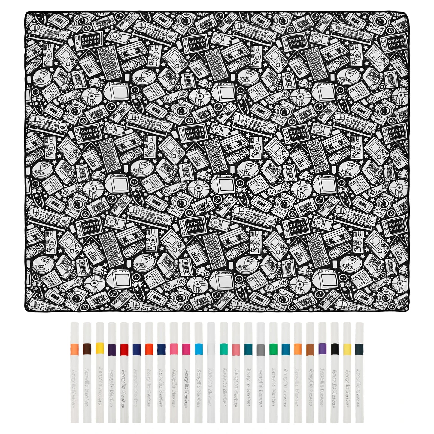 DIY Coloring Blanket with 24 Colored Markers Creative Personalization Pattern Blanket Stress Relief Unique Paint Art Decor Gift