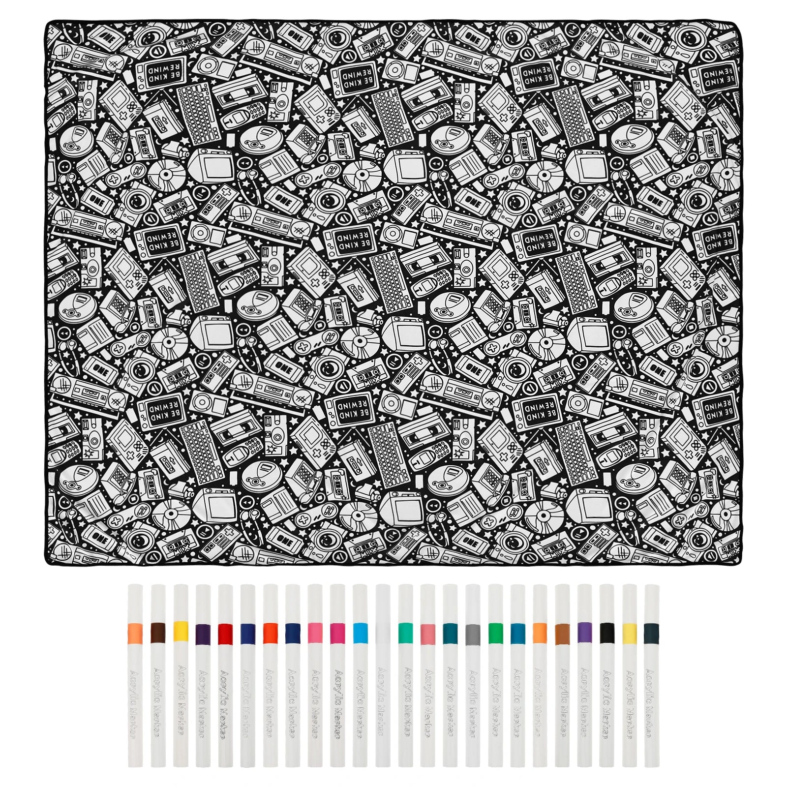 DIY Coloring Blanket with 24 Colored Markers Creative Personalization Pattern Blanket Stress Relief Unique Paint Art Decor Gift