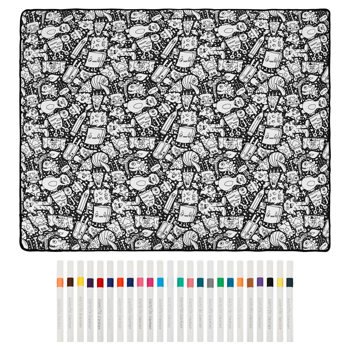 DIY Coloring Blanket with 24 Colored Markers Creative Personalization Pattern Blanket Stress Relief Unique Paint Art Decor Gift