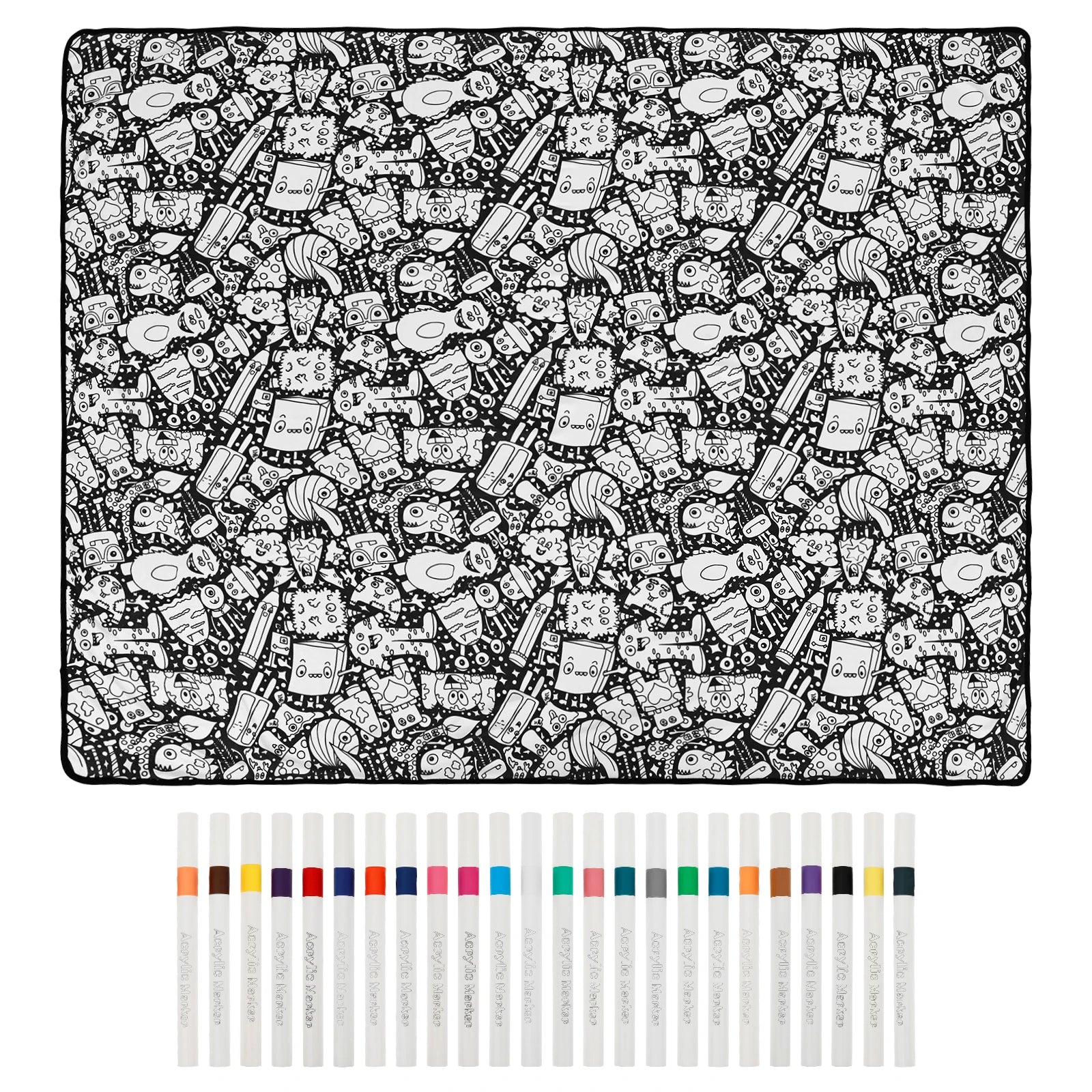 DIY Coloring Blanket with 24 Colored Markers Creative Personalization Pattern Blanket Stress Relief Unique Paint Art Decor Gift