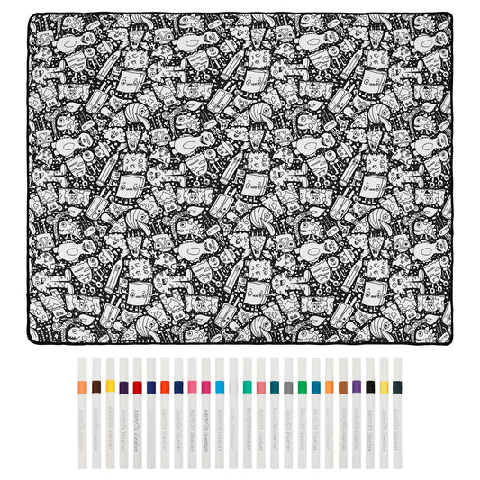 DIY Coloring Blanket with 24 Colored Markers Creative Personalization Pattern Blanket Stress Relief Unique Paint Art Decor Gift